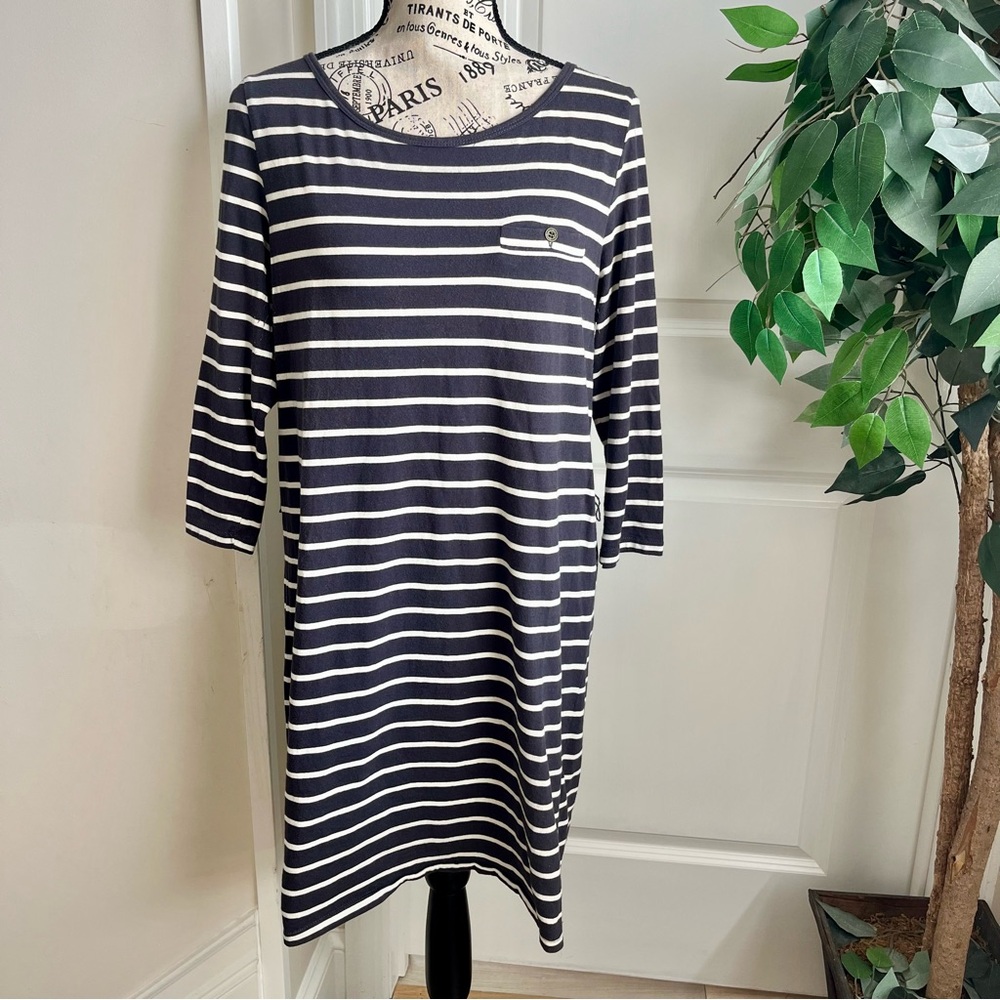 I Love H81 Striped Cotton T-Shirt Dress Gray Sz L